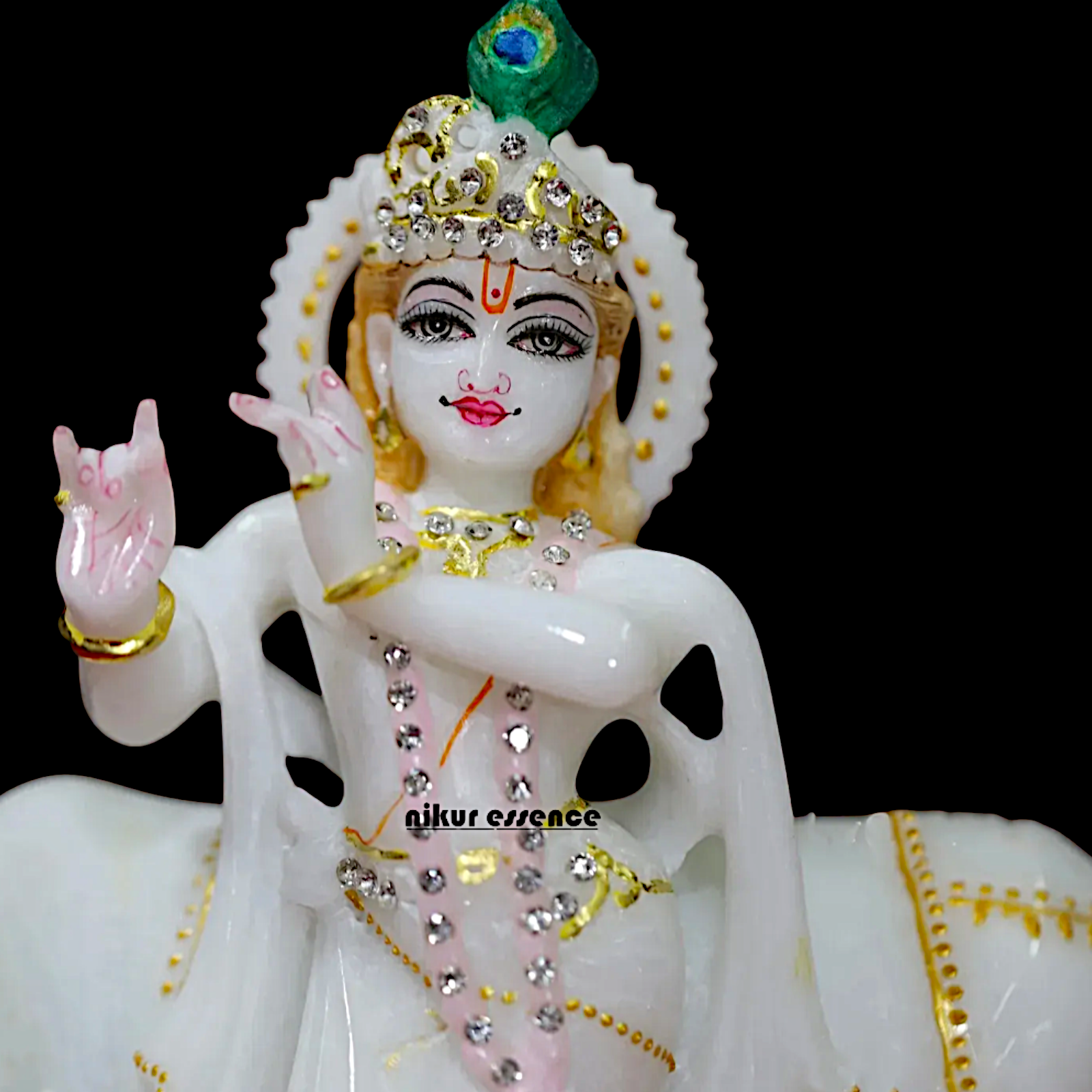 Marble Krishna with Cow statue - 8 inches