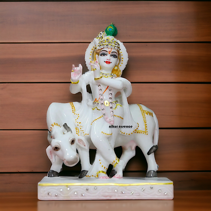 Krishna Bhagwan standing with Cow statue - 9 inches