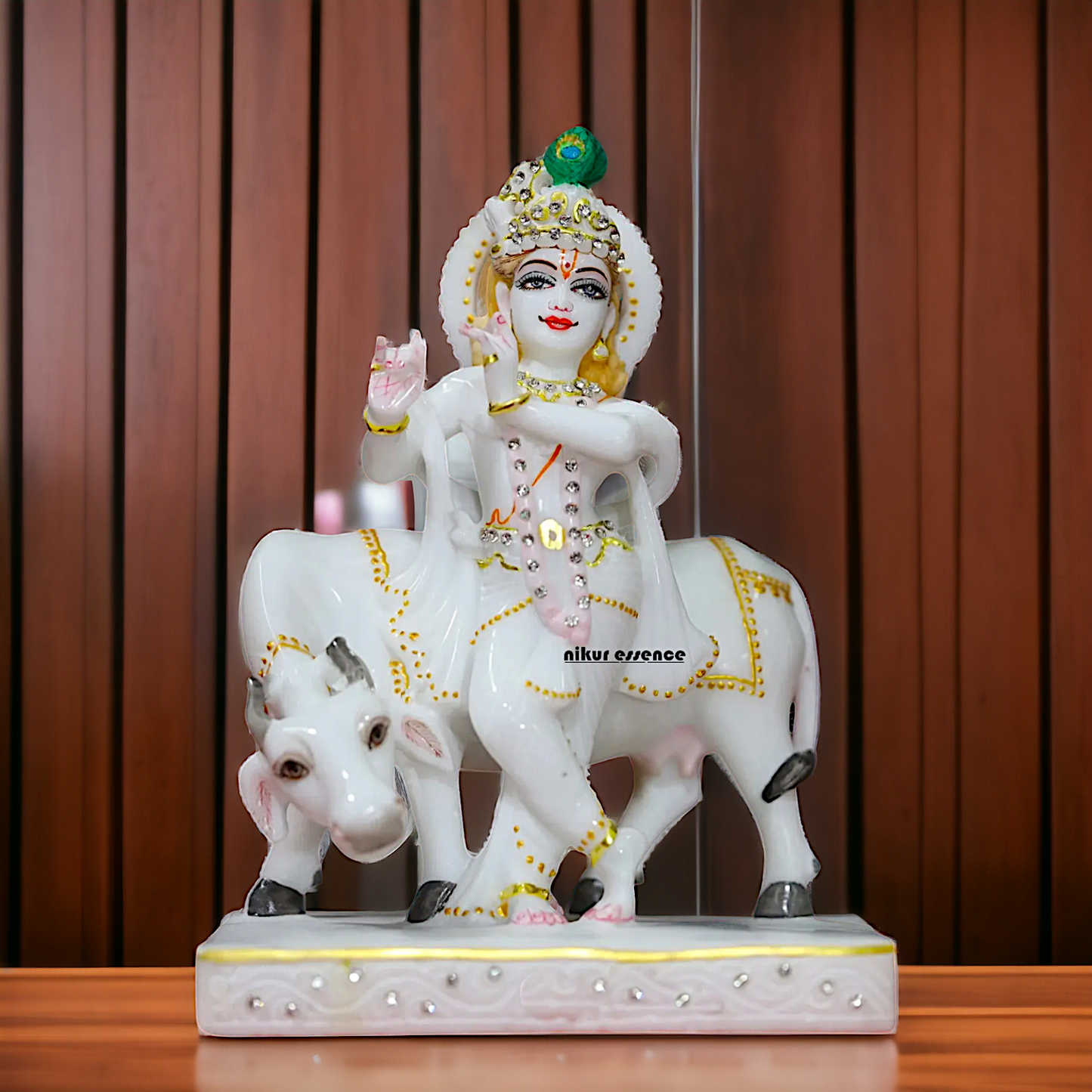 Krishna Bhagwan standing with Cow statue - 9 inches