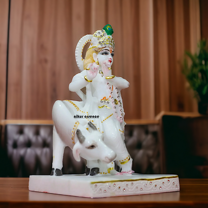 Krishna Bhagwan standing with Cow statue - 9 inches