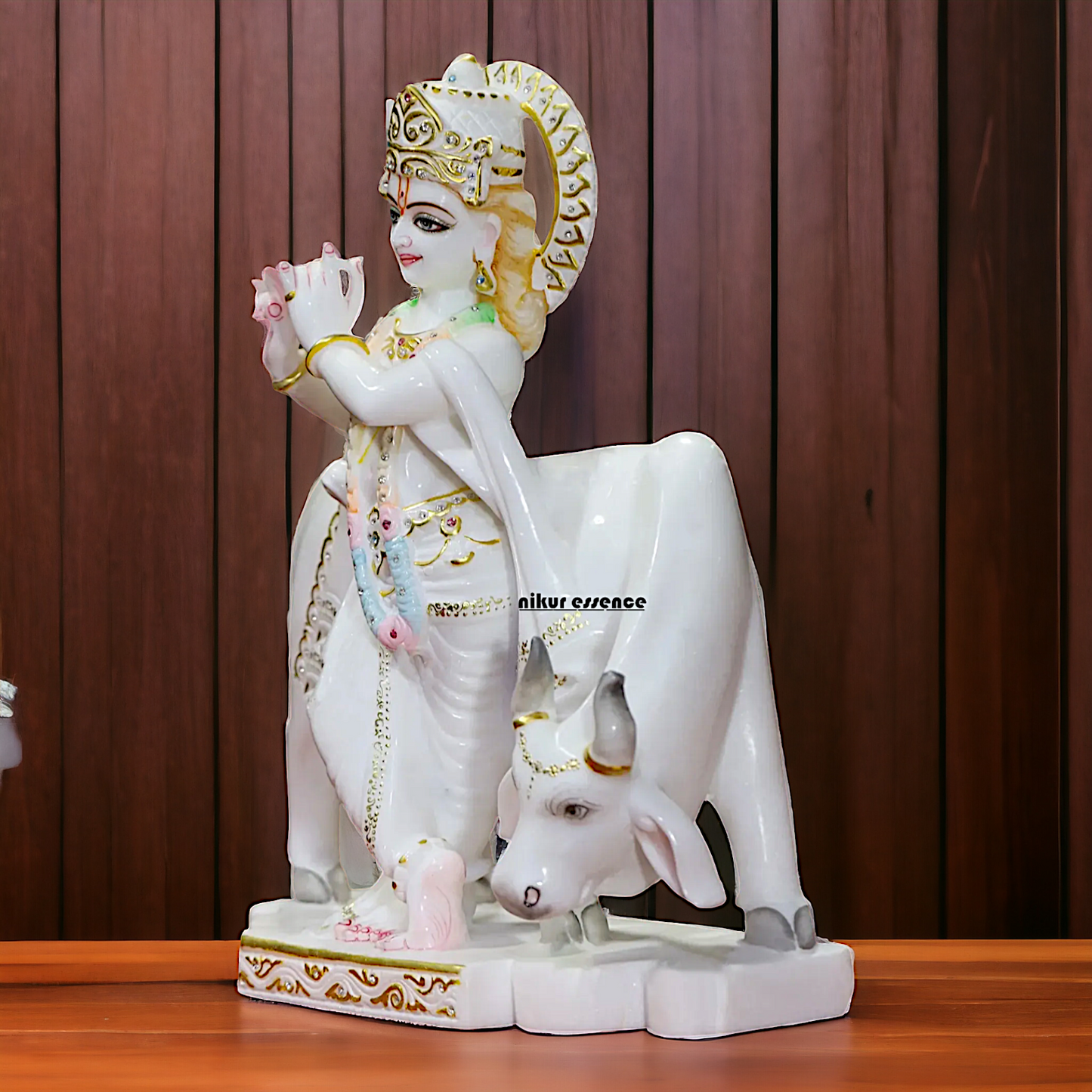 Marble Krishna Standing with Cow idol - 18 inches