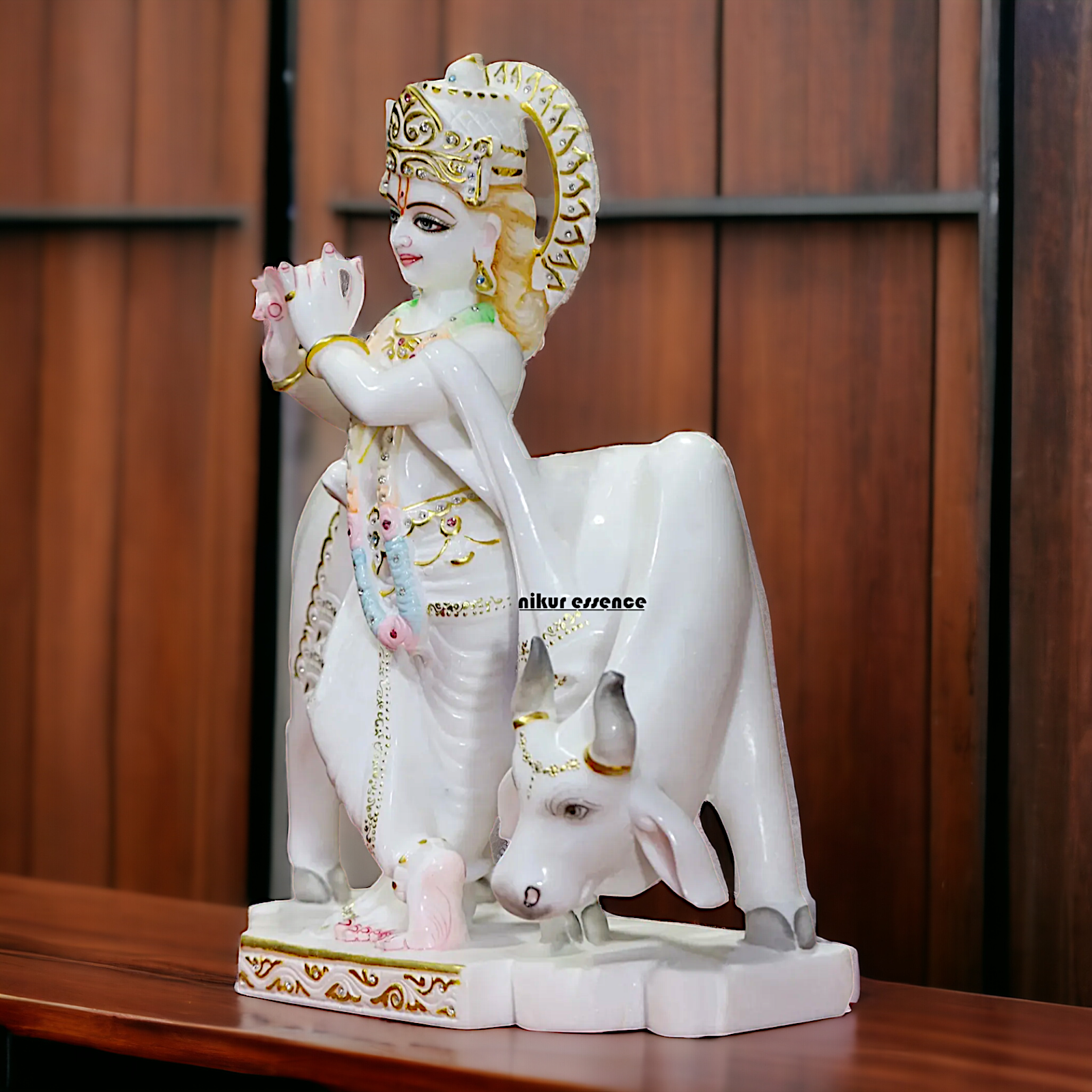 Marble Krishna Standing with Cow idol - 18 inches