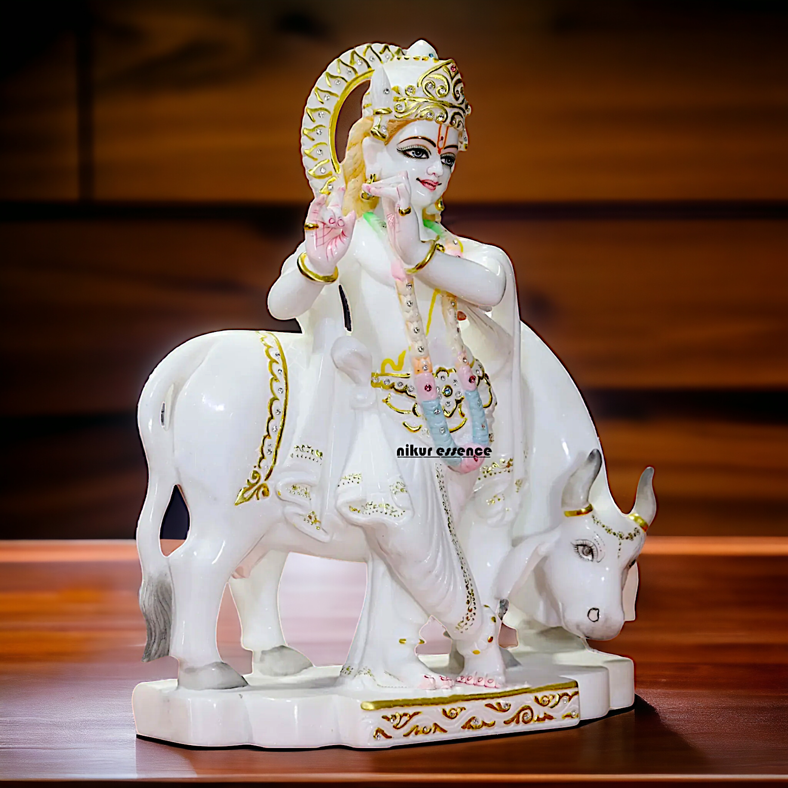 Marble Krishna Standing with Cow idol - 18 inches