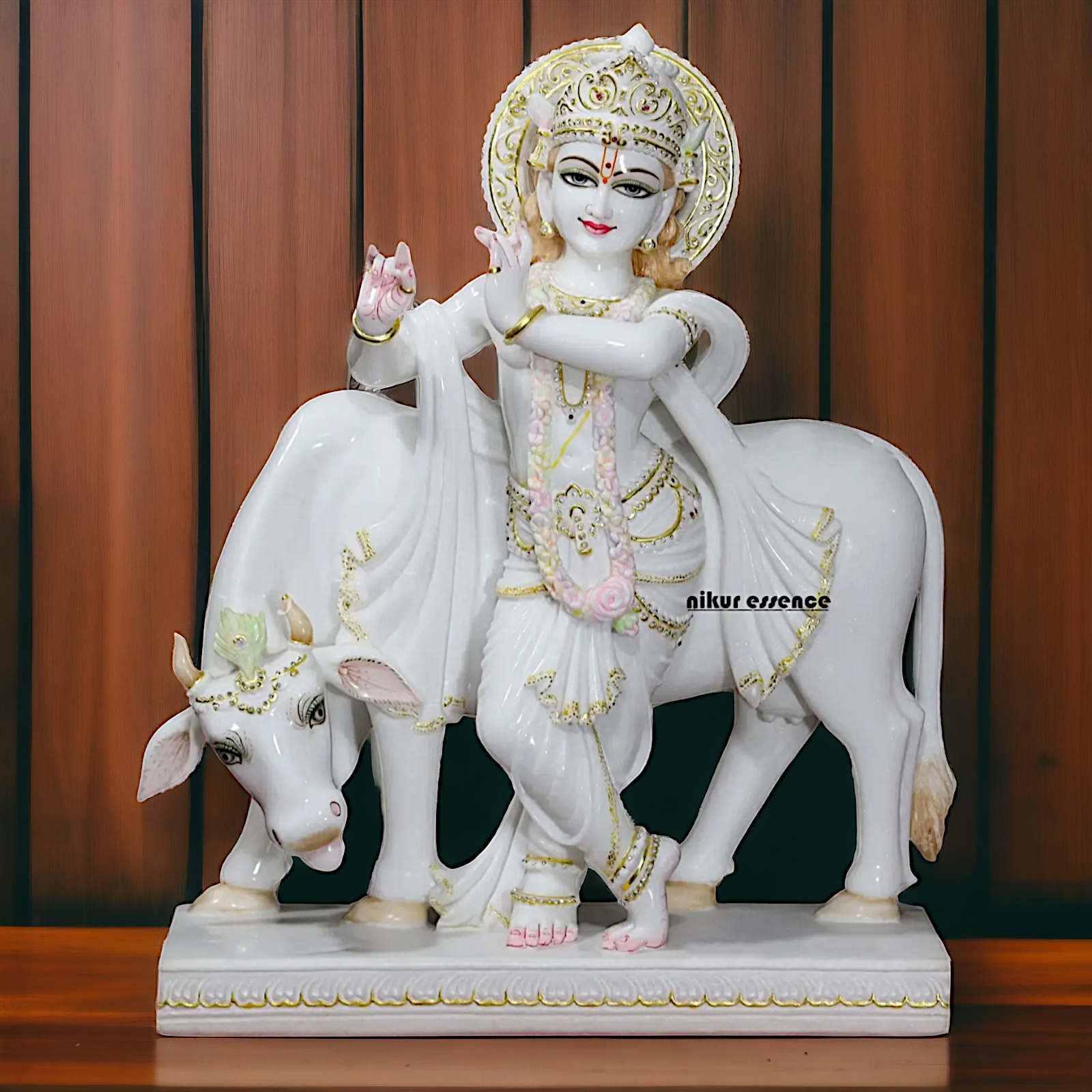 Big Krishna Standing with Cow Marble statue - 30 inches