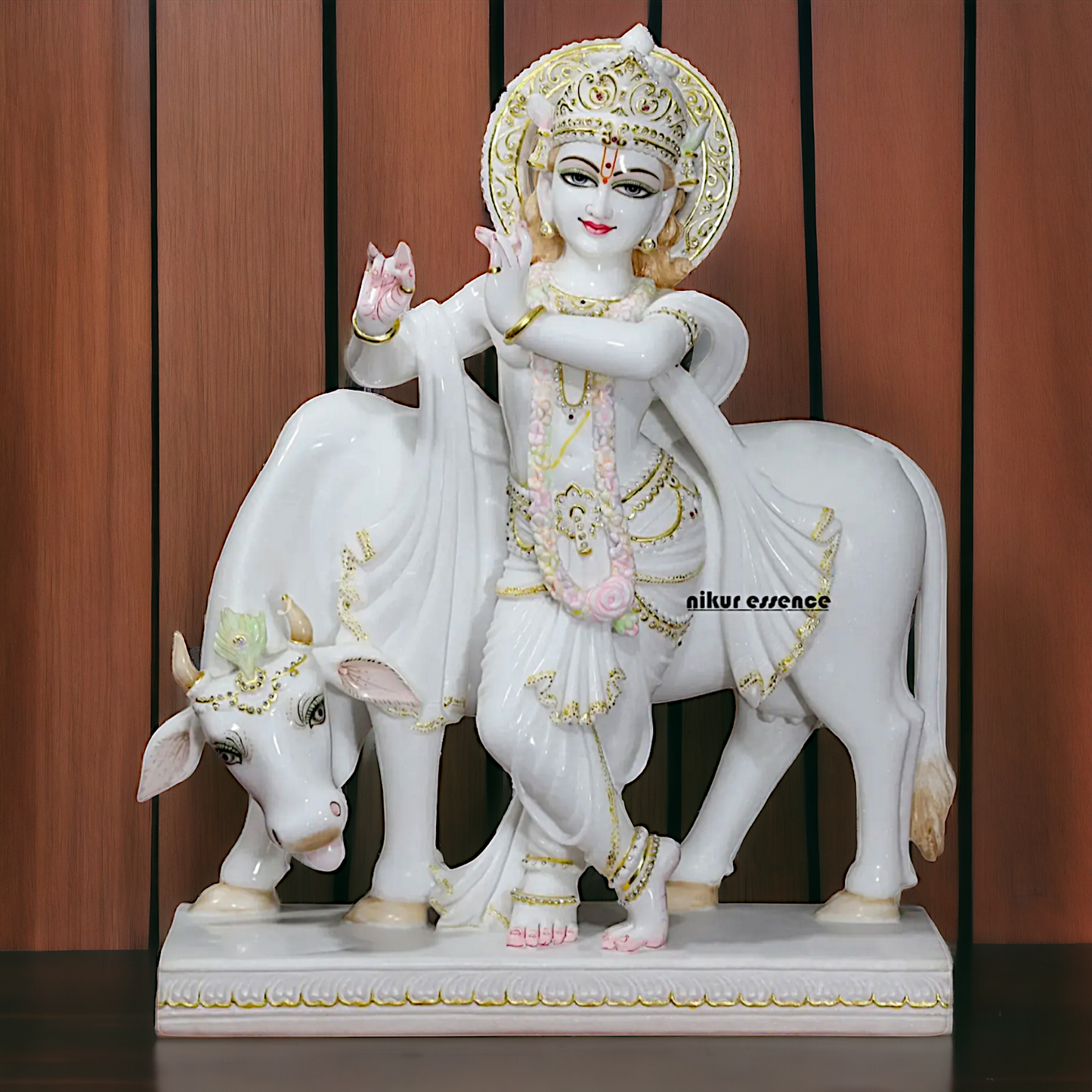 Big Krishna Standing with Cow Marble statue - 30 inches