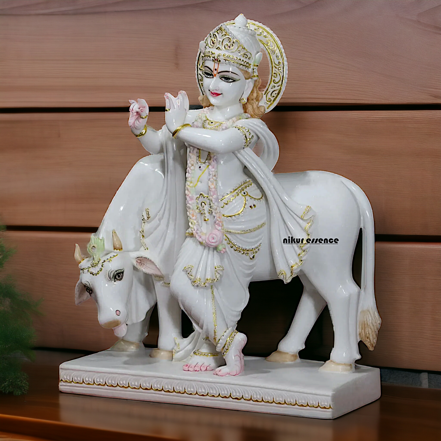 Big Krishna Standing with Cow Marble statue - 30 inches