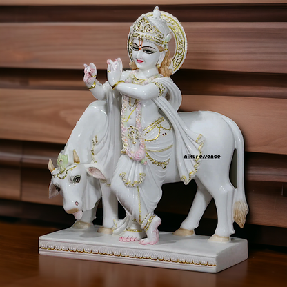 Big Krishna Standing with Cow Marble statue - 30 inches