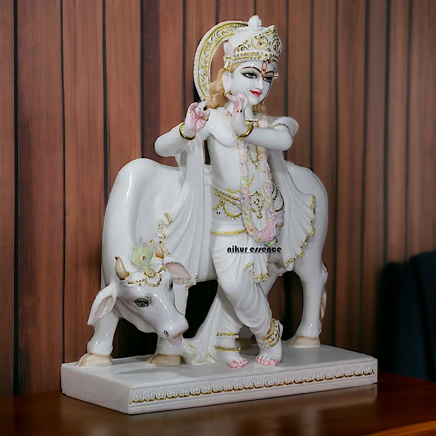 Big Krishna Standing with Cow Marble statue - 30 inches