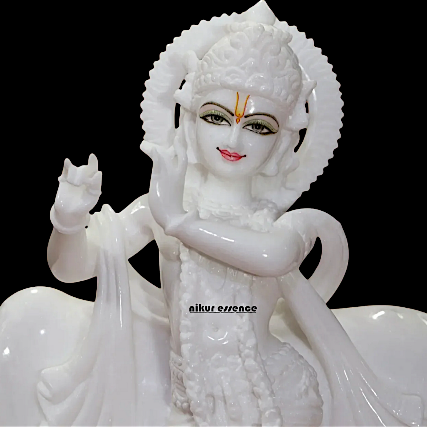 Marble Krishna Playing Flute with Cow idol - 15 inches