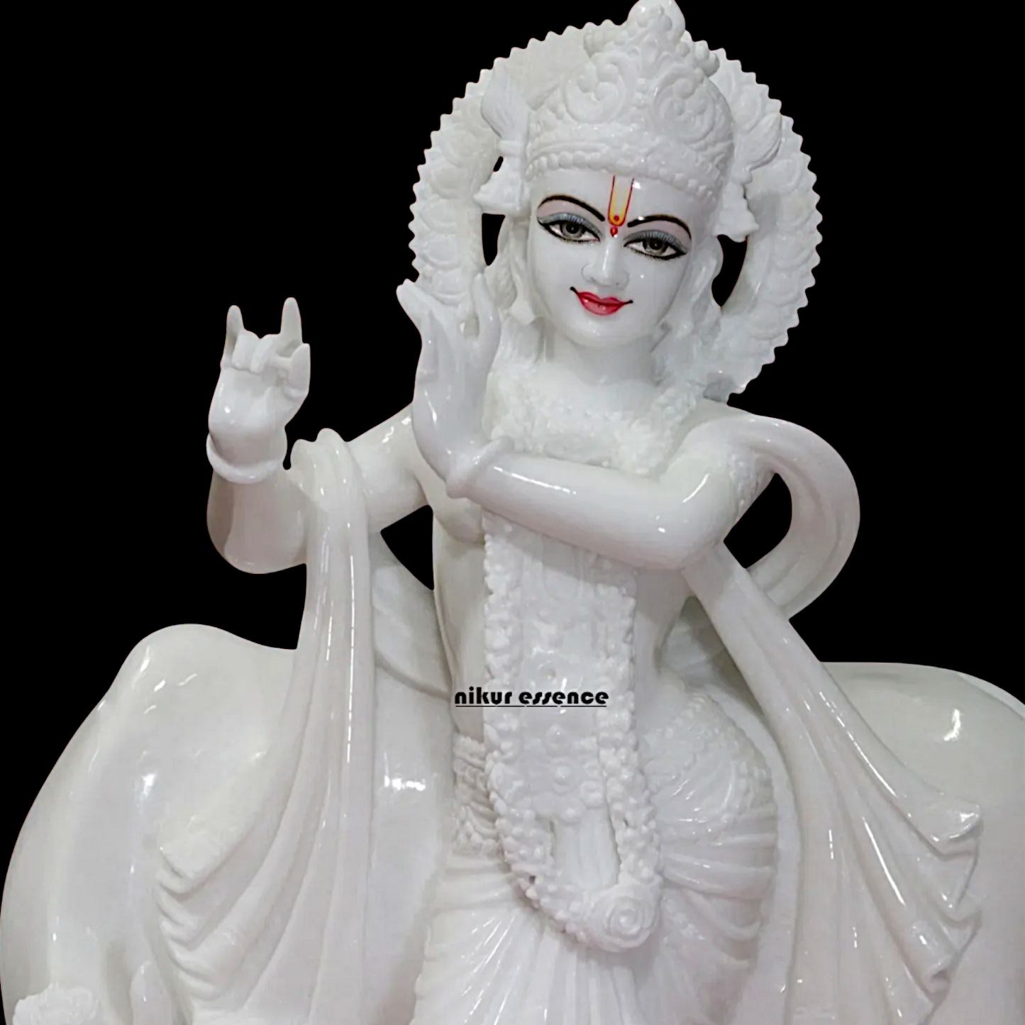 Krishna Gopal Flute with Cow marble idol - 15 inches