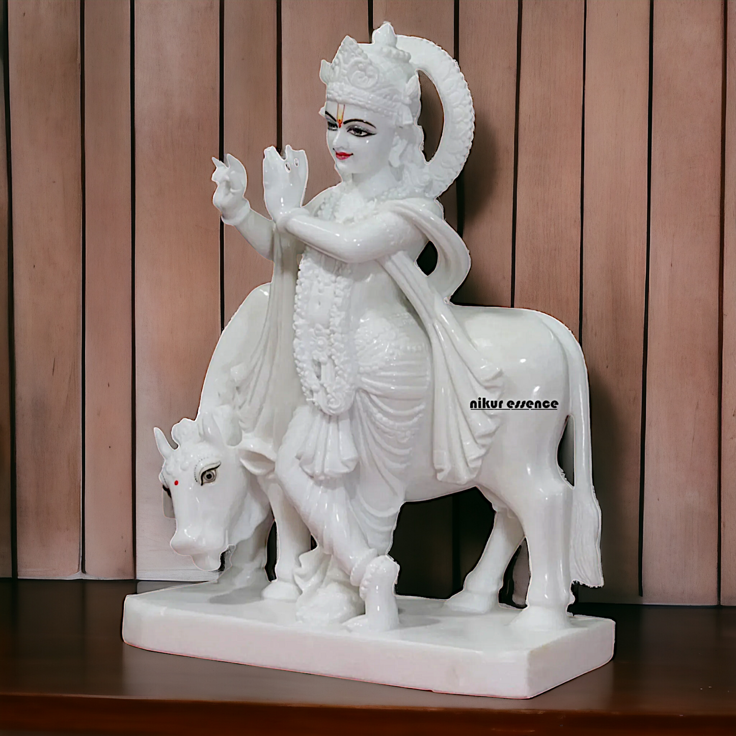 Krishna Gopal Flute with Cow marble idol - 15 inches