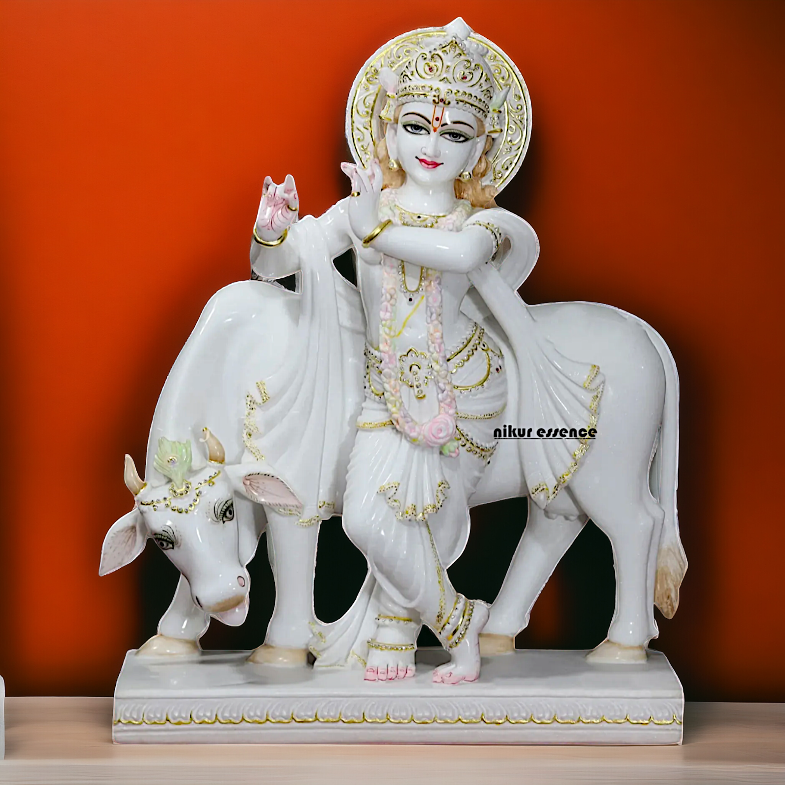 Big Krishna Standing with Cow Marble statue - 30 inches