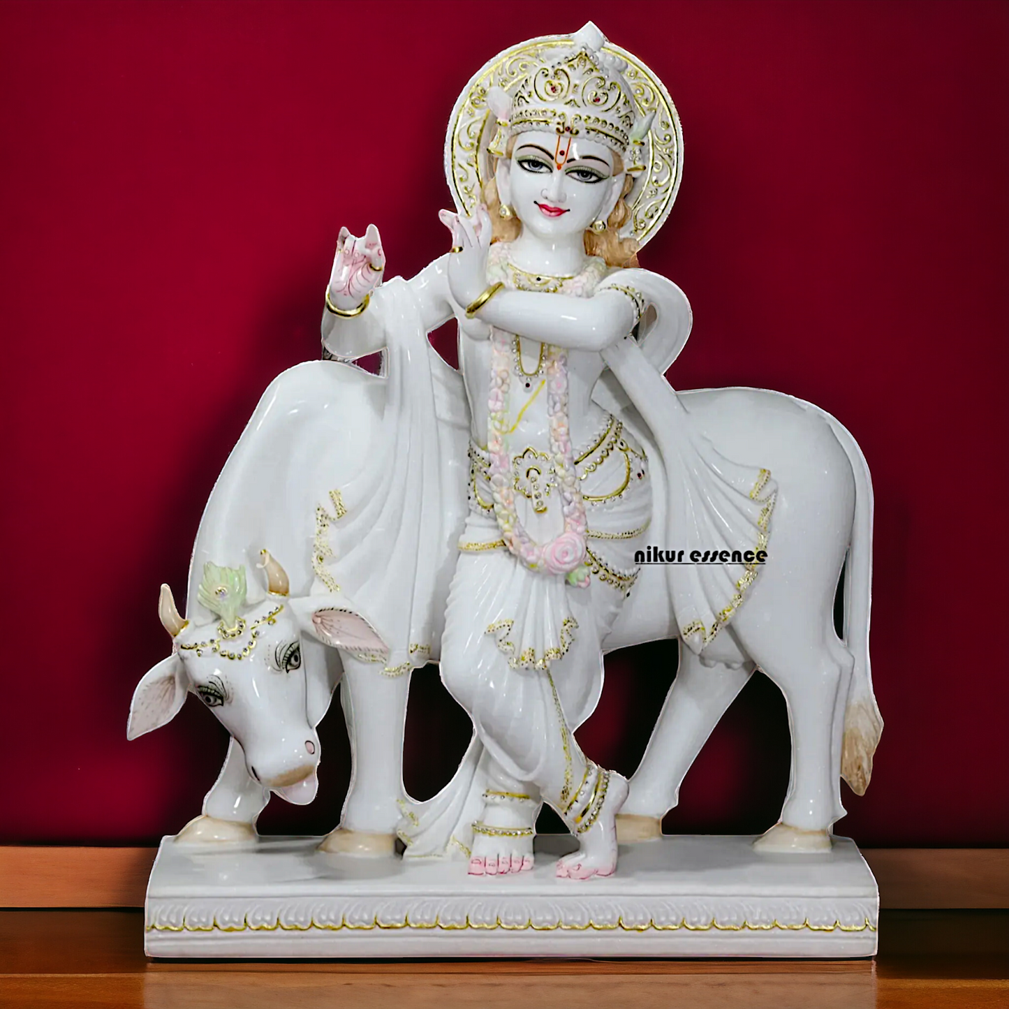 Big Krishna Standing with Cow Marble statue - 30 inches