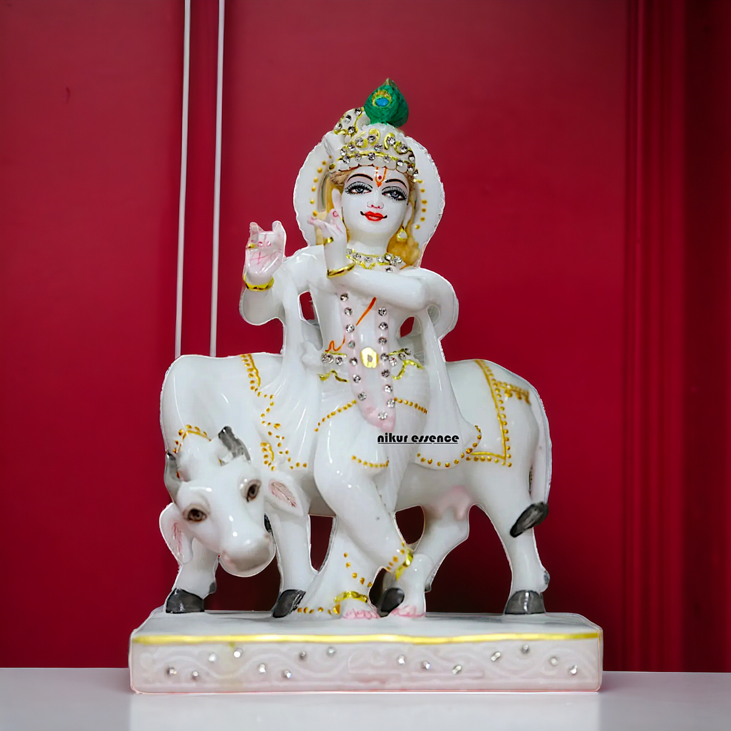 Krishna Bhagwan standing with Cow statue - 9 inches