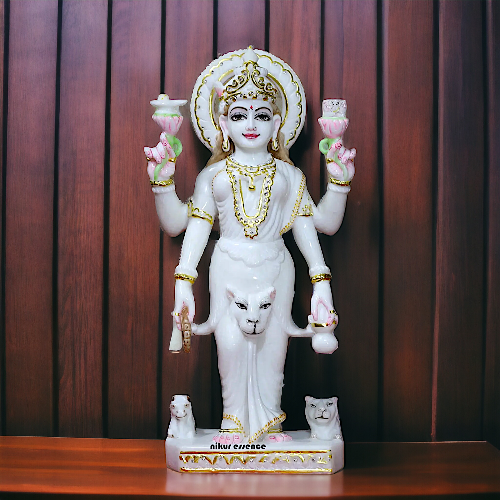 Marble Parvati maa standing statue - 15 inches