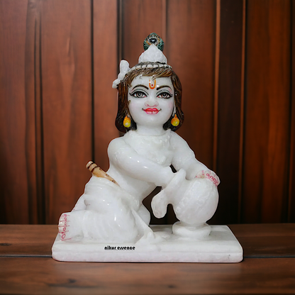 Marble Bal Krishna Matka Butter idol - 7 Inches