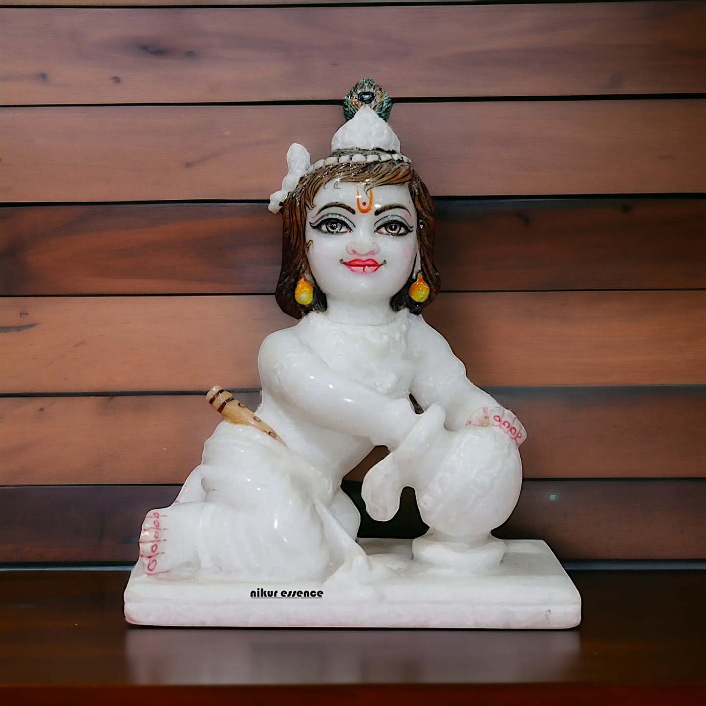 Marble Bal Krishna Matka Butter idol - 7 Inches