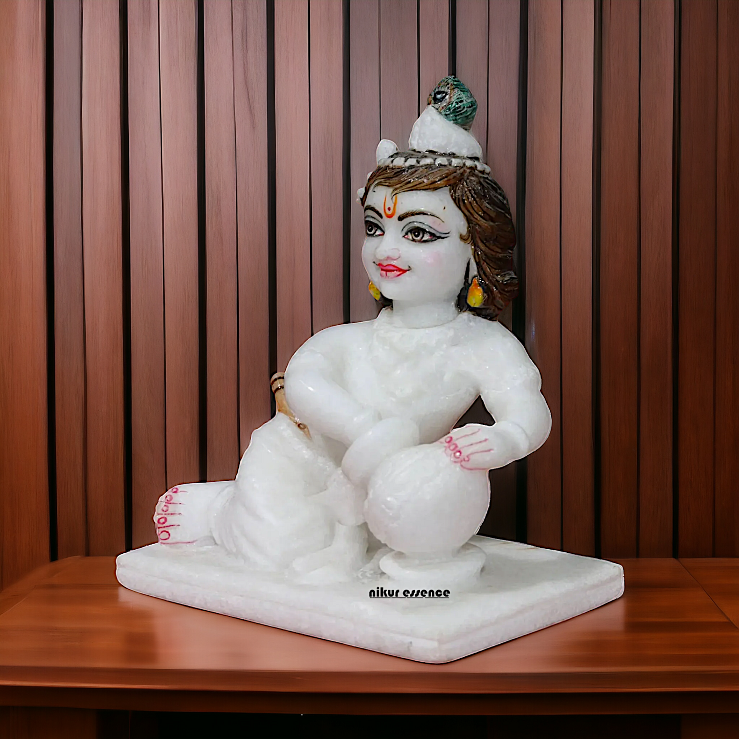 Marble Bal Krishna Matka Butter idol - 7 Inches