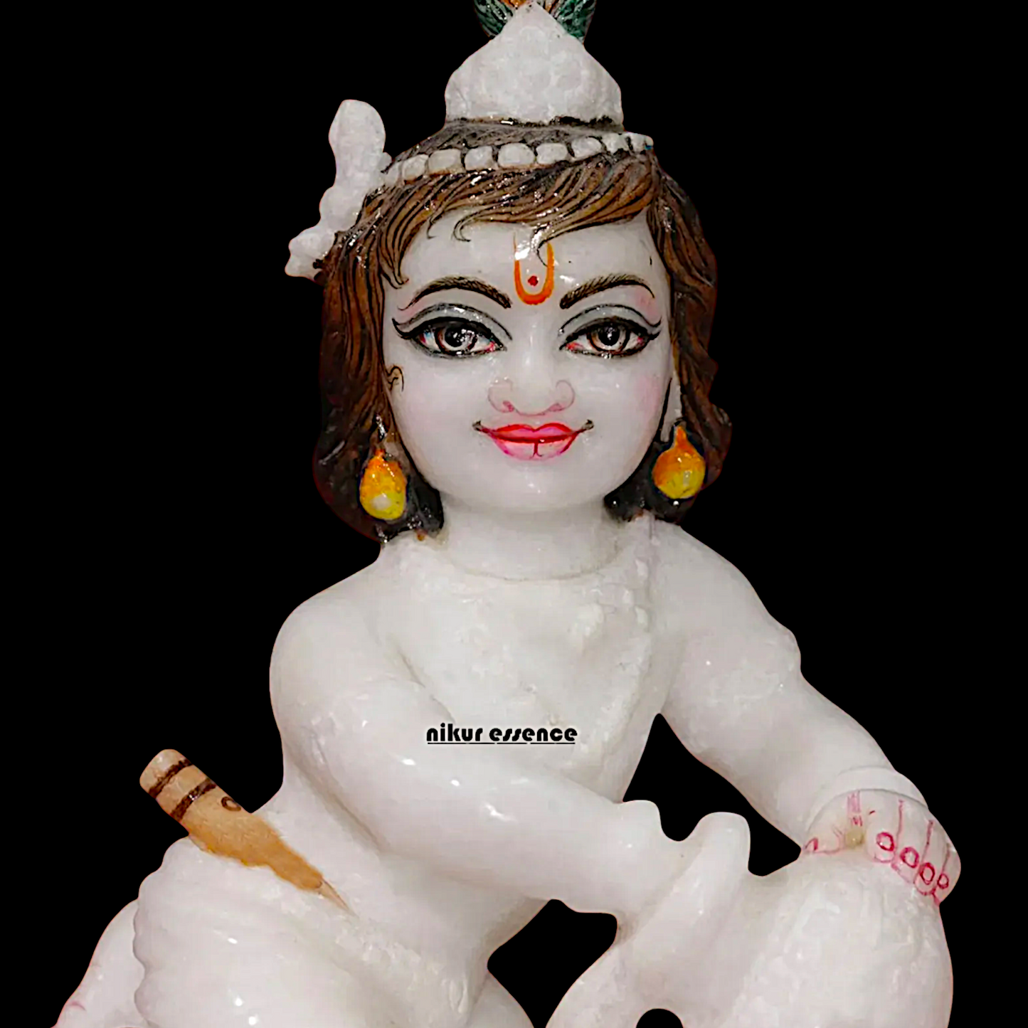 Marble Bal Krishna Matka Butter idol - 7 Inches