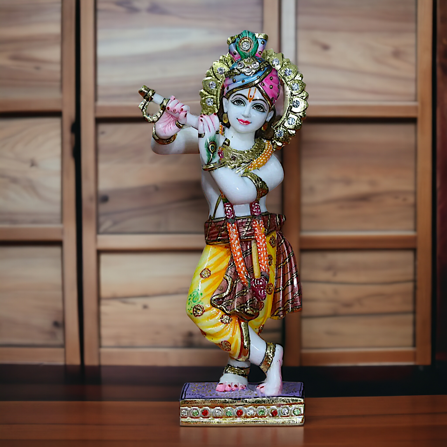 Marble Krishna Standing Playing Flute statue - 15 inches