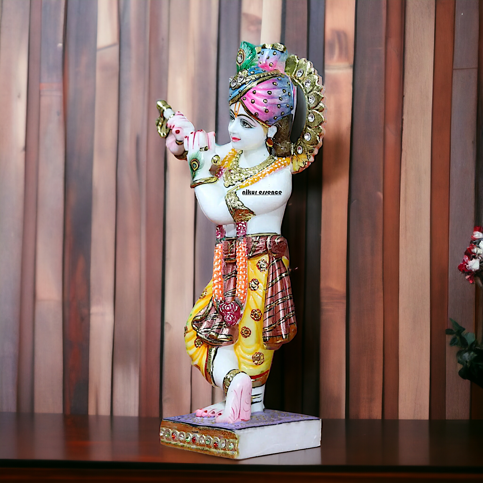 Marble Krishna Standing Playing Flute statue - 15 inches