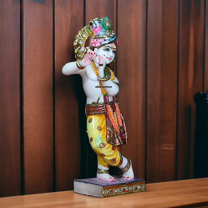 Marble Krishna Standing Playing Flute statue - 15 inches