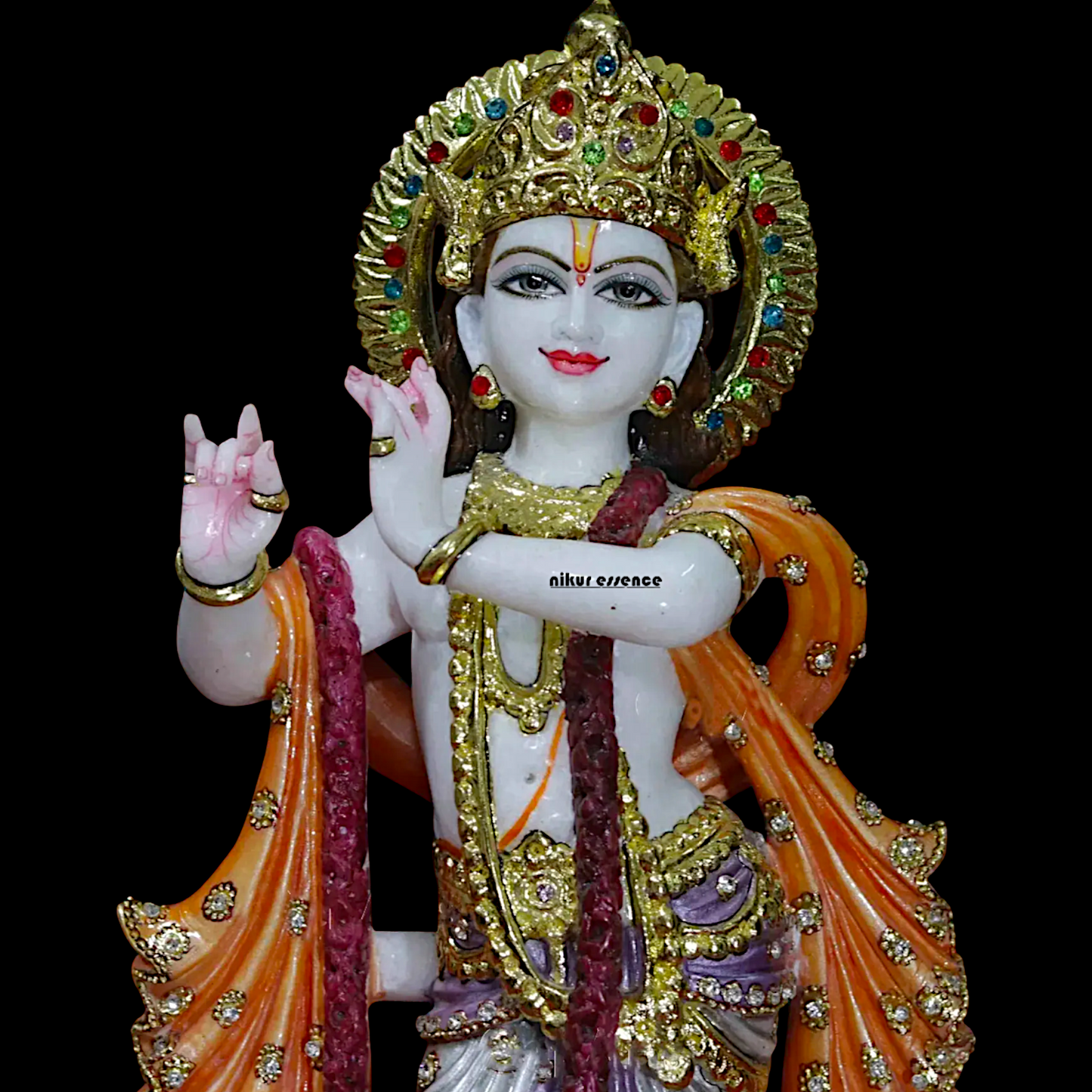 Krishna Murli Playing Flute with peacock idol - 18 inches