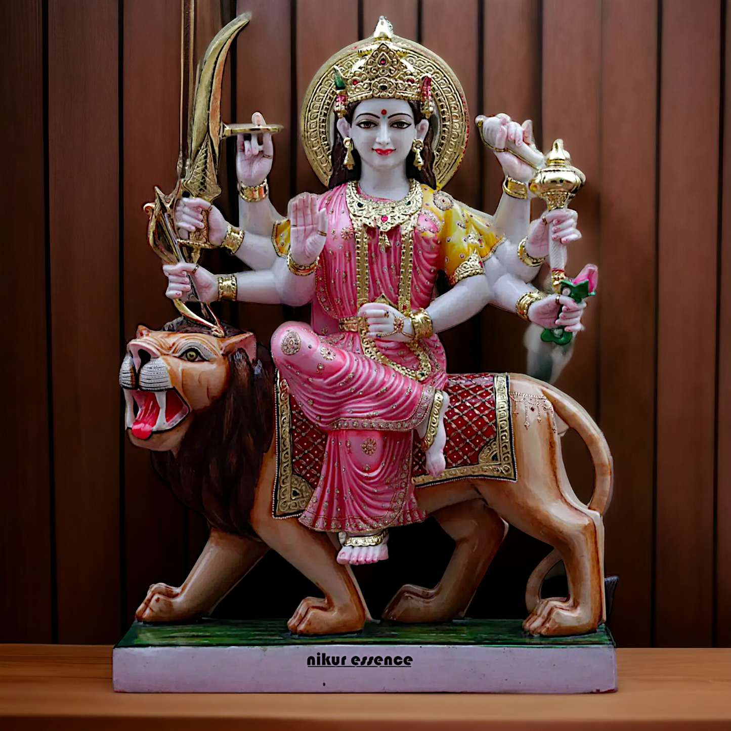 Big Durga Maa seated on lion Marble idol - 42 inches