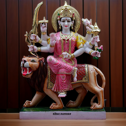 Big Durga Maa seated on lion Marble idol - 42 inches