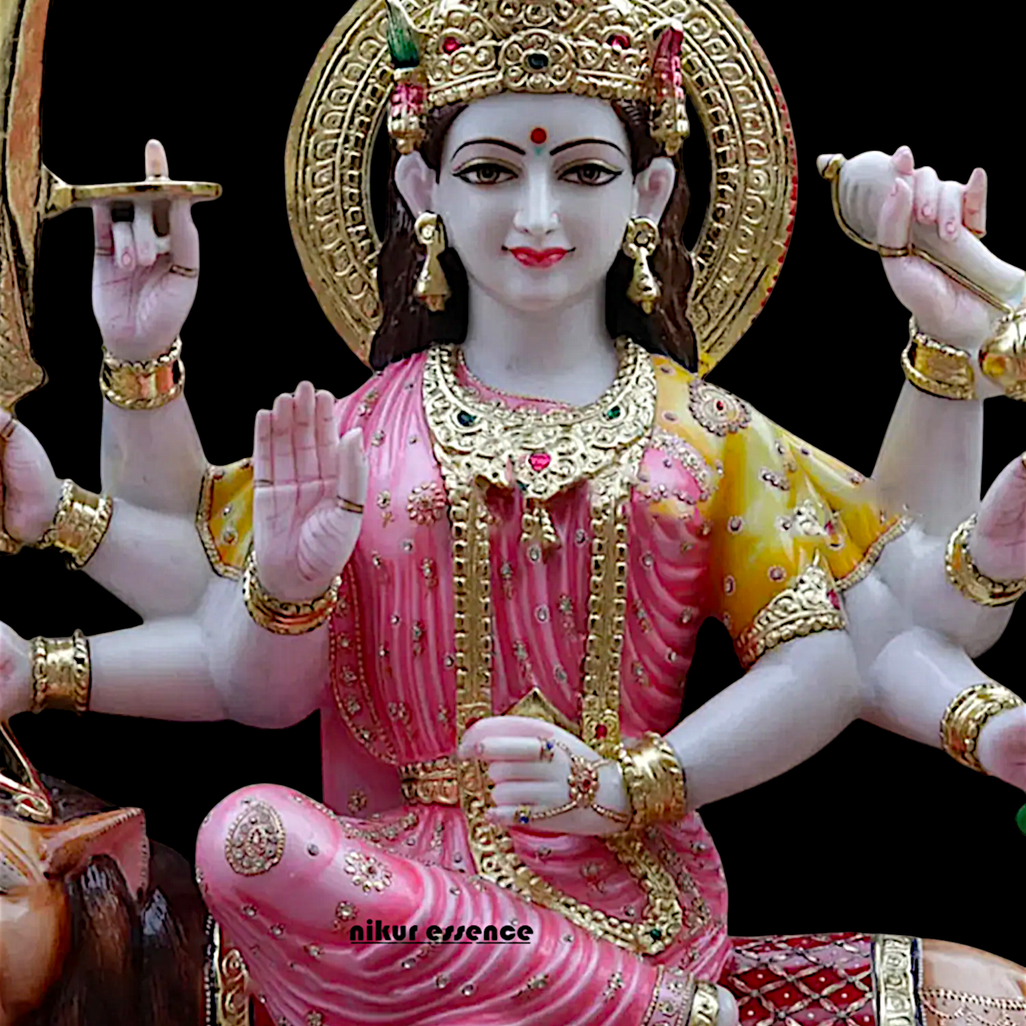 Big Durga Maa seated on lion Marble idol - 42 inches