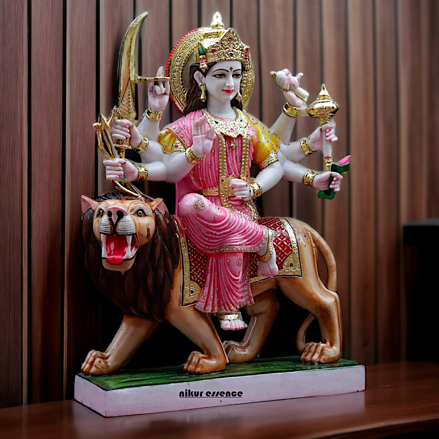 Big Durga Maa seated on lion Marble idol - 42 inches