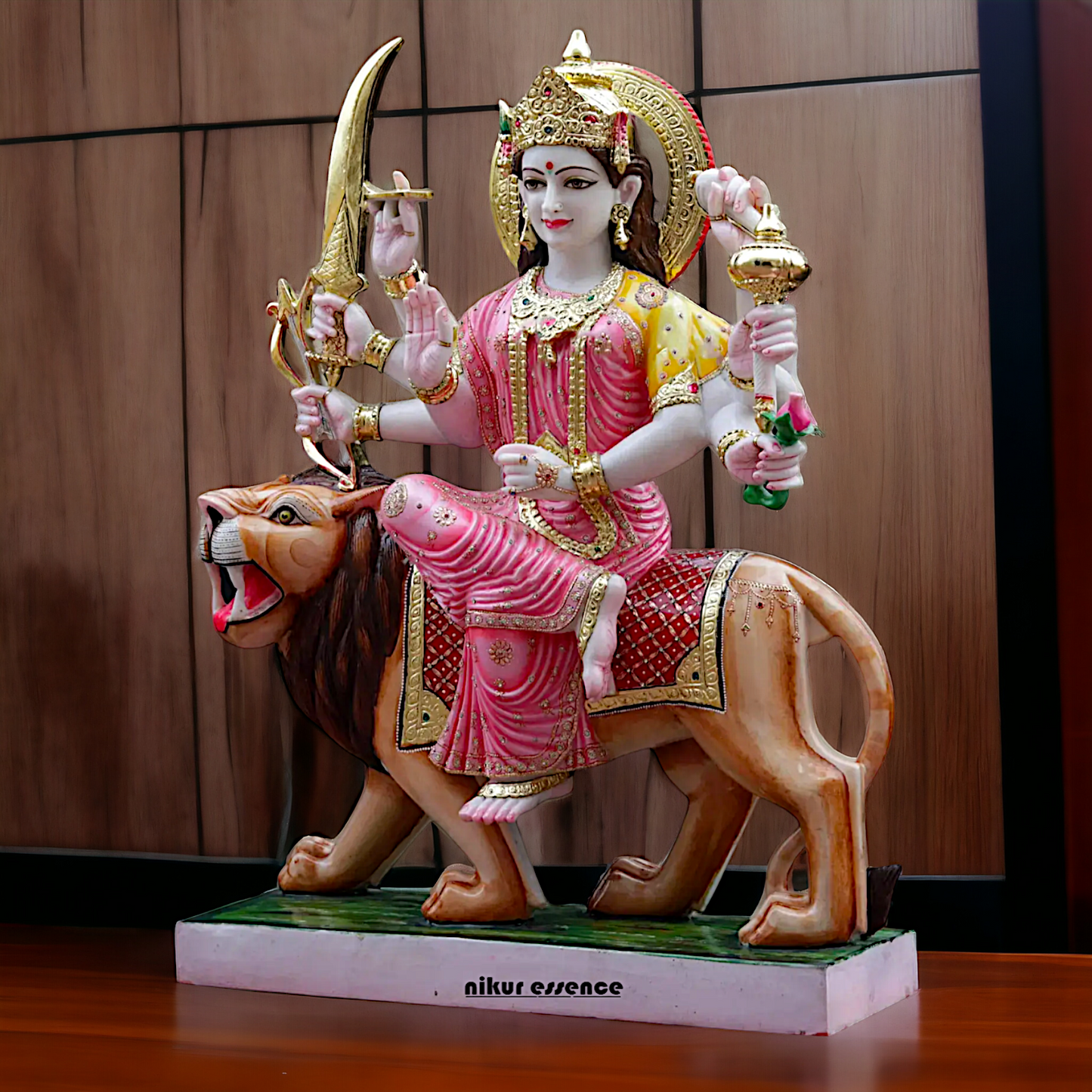 Big Durga Maa seated on lion Marble idol - 42 inches