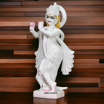 Krishna Playing Flute White Marble statue - 2 Feet