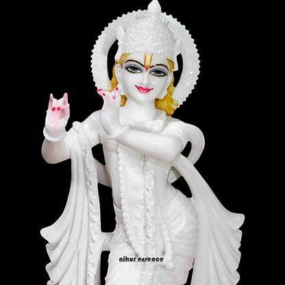 Krishna Playing Flute White Marble statue - 2 Feet