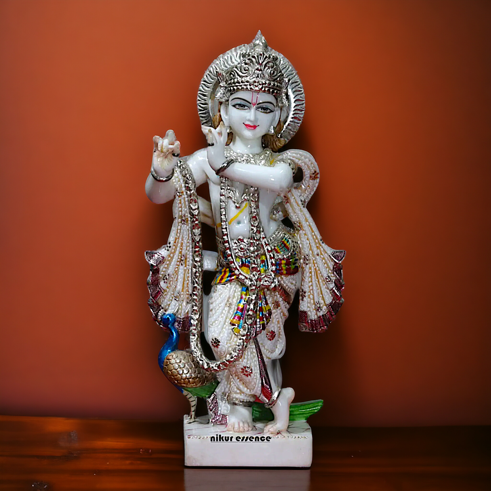 Krishna Standing with peacock Marble idol - 18 inches