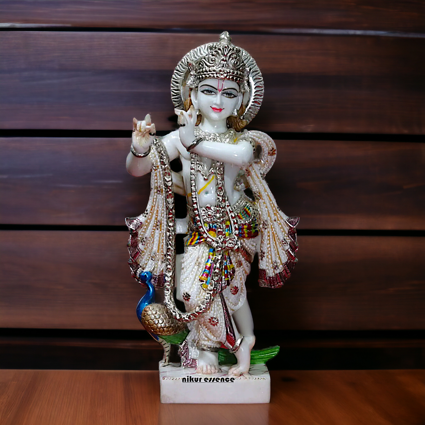 Krishna Standing with peacock Marble idol - 18 inches