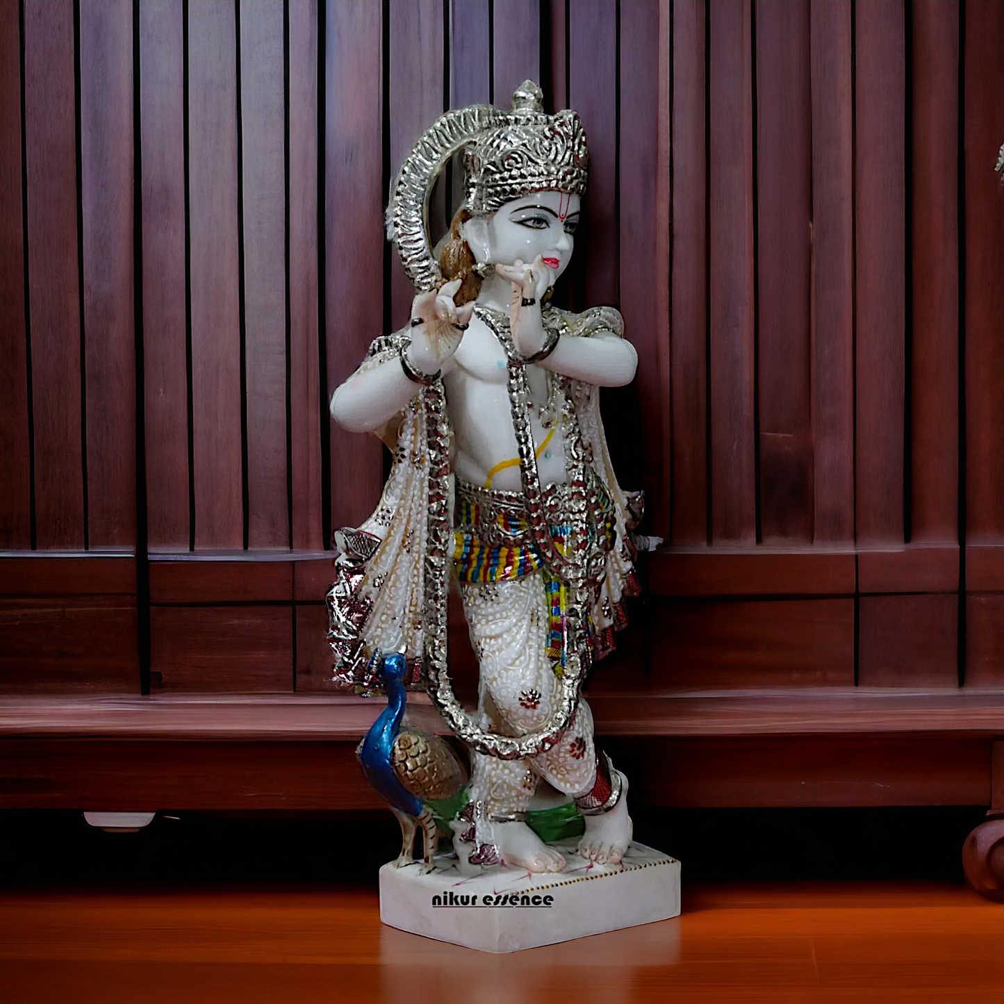 Krishna Standing with peacock Marble idol - 18 inches