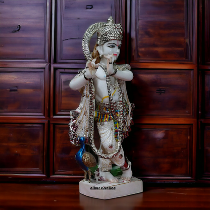 Krishna Standing with peacock Marble idol - 18 inches