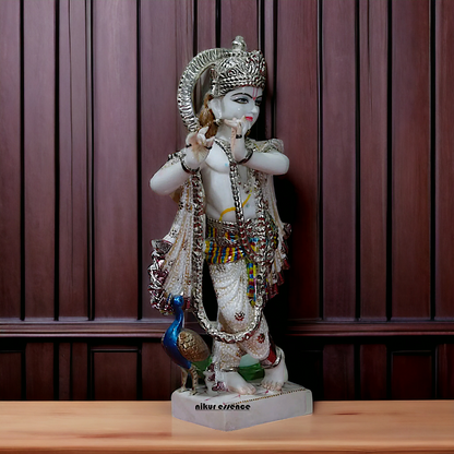 Krishna Standing with peacock Marble idol - 18 inches