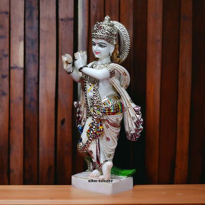 Krishna Standing with peacock Marble idol - 18 inches