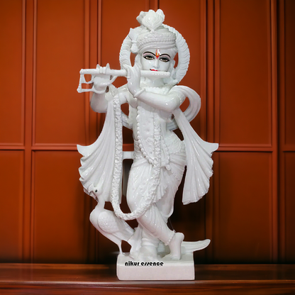 Large Krishna with peacock marble Large idol - 2 Feet