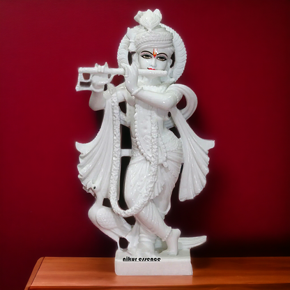 Large Krishna with peacock marble Large idol - 2 Feet