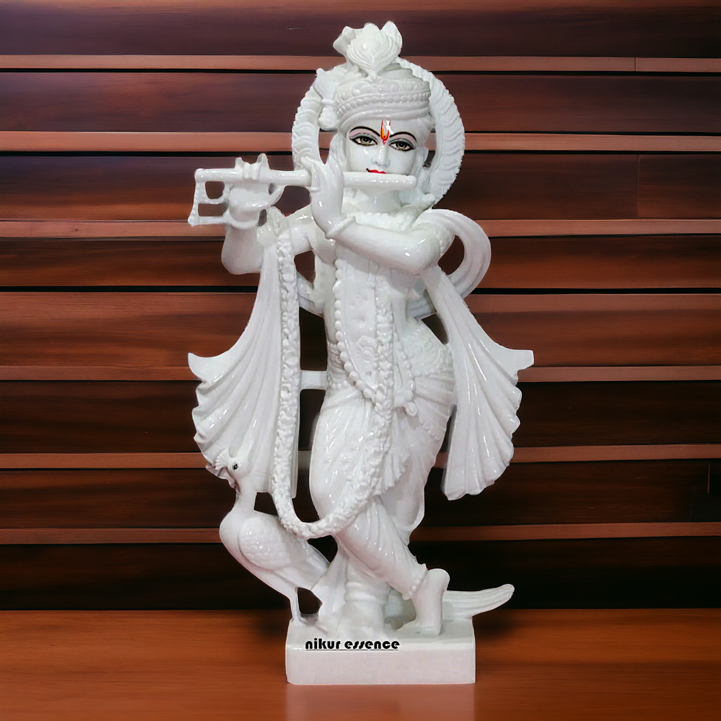 Large Krishna with peacock marble Large idol - 2 Feet