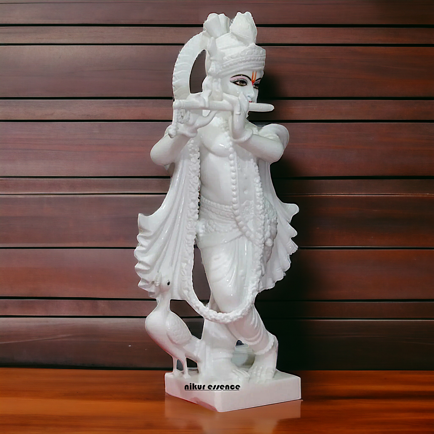 Large Krishna with peacock marble Large idol - 2 Feet