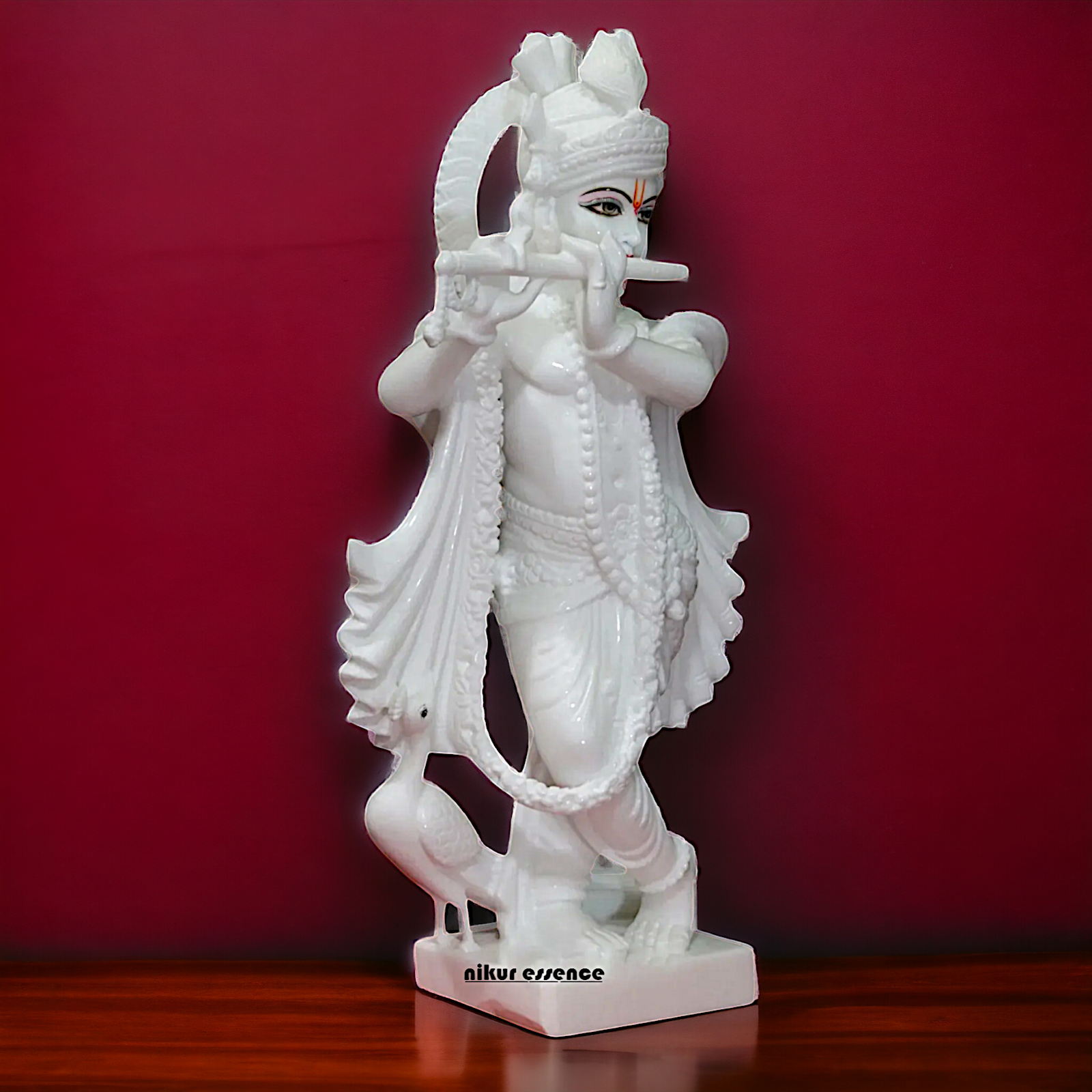 Large Krishna with peacock marble Large idol - 2 Feet