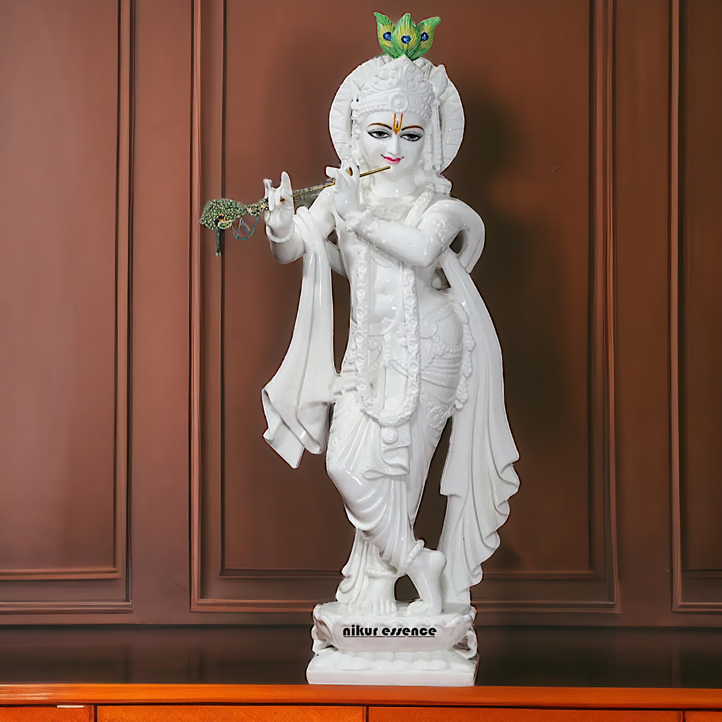 Krishna with peacock white marble Large idol - 51 inches