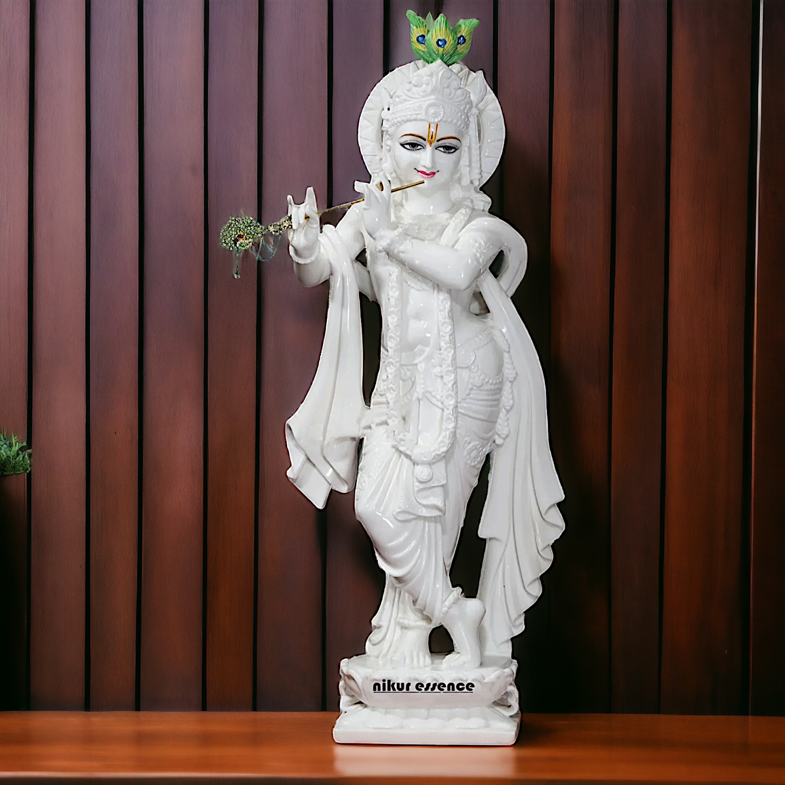 Krishna with peacock white marble Large idol - 51 inches