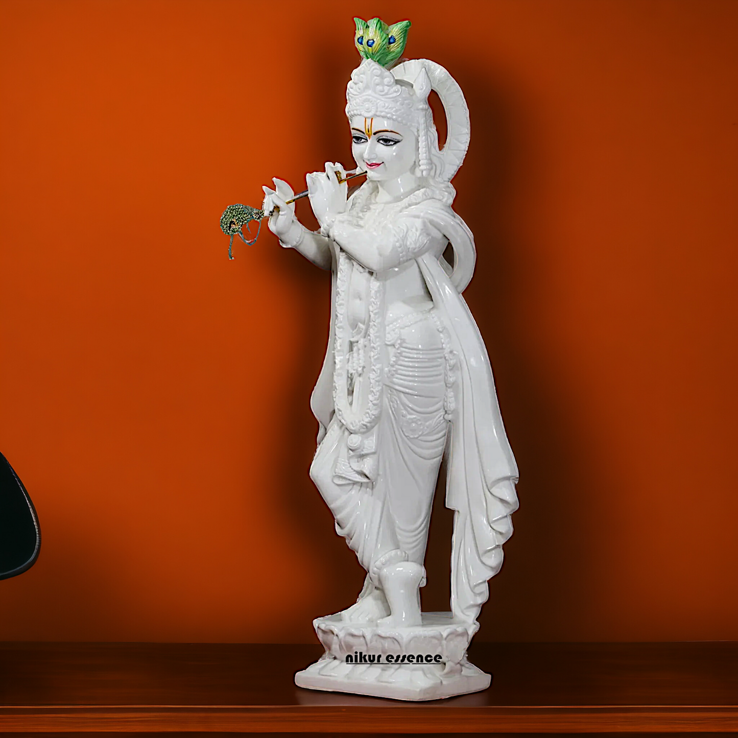 Krishna with peacock white marble Large idol - 51 inches