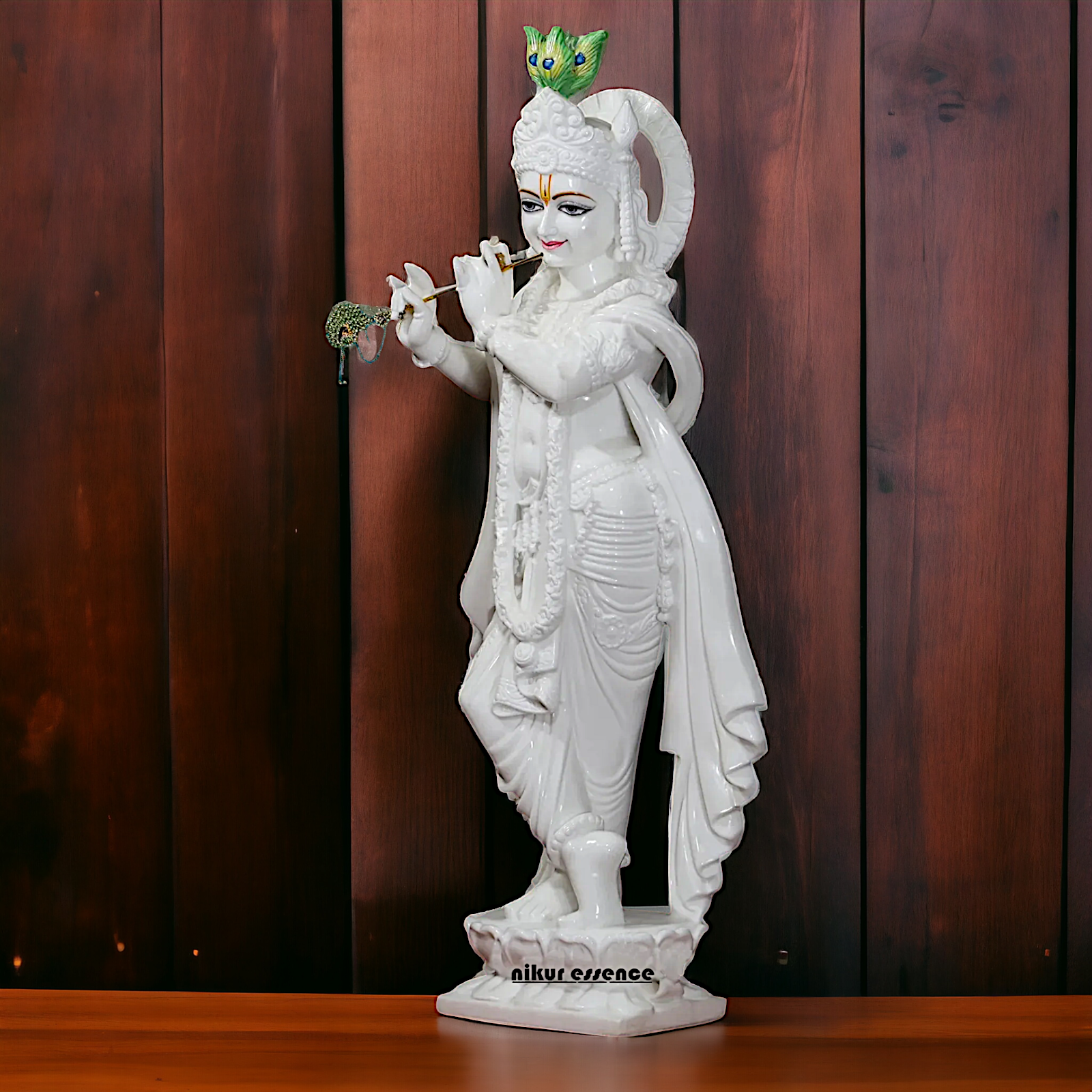 Krishna with peacock white marble Large idol - 51 inches