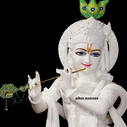 Krishna with peacock white marble Large idol - 51 inches